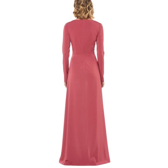 KAY UNGER Adelina Draped Wrap High Cut Slit Long Sleeve Gown Dress, Rose, Size 6 - Picture 2 of 5